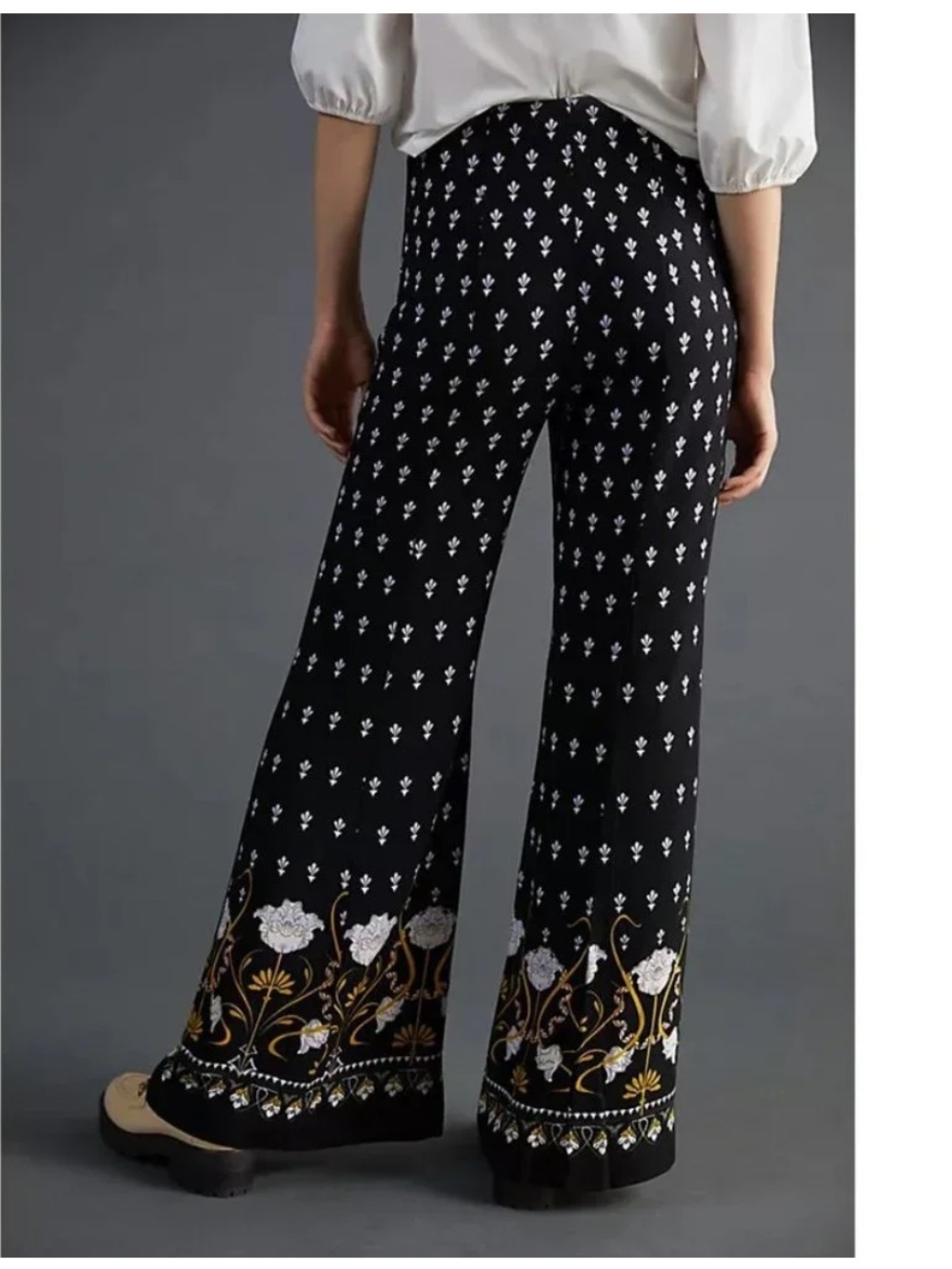 ANTHROPOLOGIE Black Floral Wide Leg Pants - Picture 3 of 15